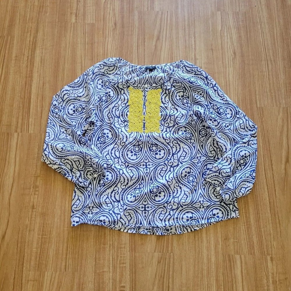 Talbots Shirt Womens small Blue White Paisley Yellow Bead Nautical Top - Picture 6 of 6